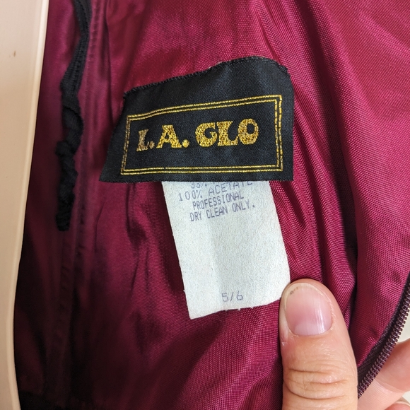 Vintage LA GLO Red Maroon Velvet Spaghetti Strap Midi Prom Party Dress - Picture 4 of 14